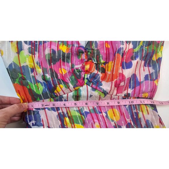 Saloni catia silk blend floral colorful asymmetric hem ruffle summer dress 2 US - Picture 9 of 10